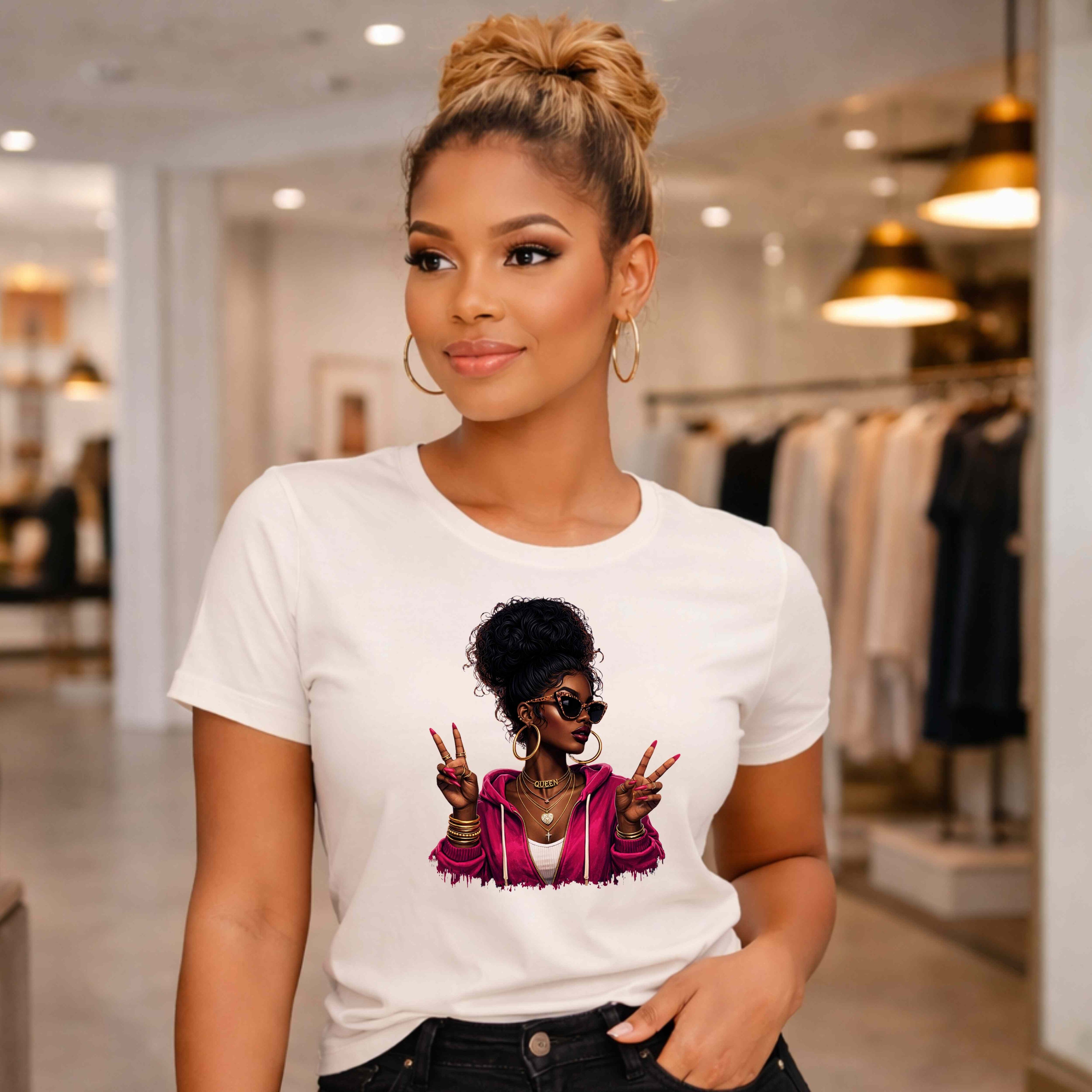 Confident Peace Sign Girl Graphic Tee | Feminine Empowerment Shirt | Modern Mindset Streetwear