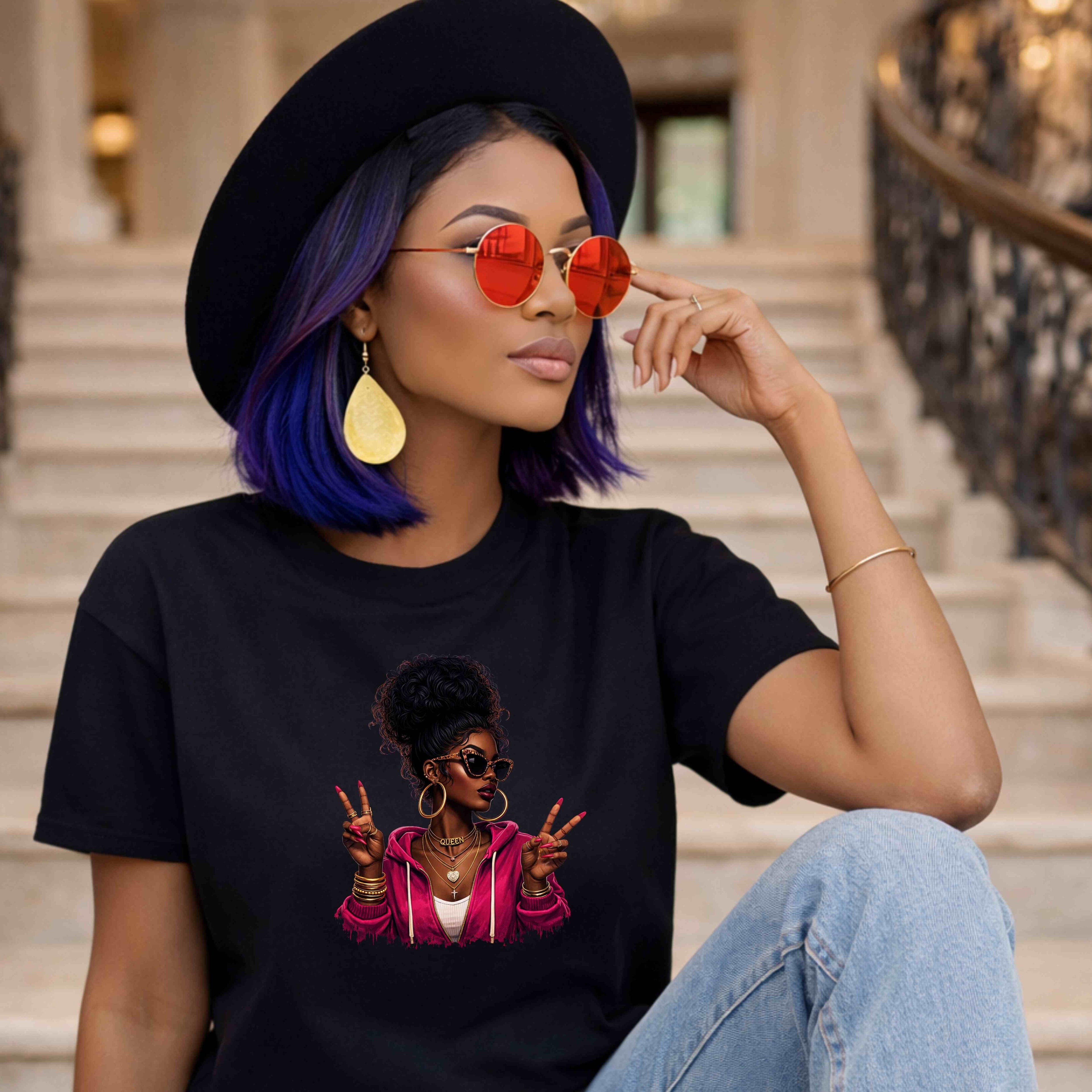 Confident Peace Sign Girl Graphic Tee | Feminine Empowerment Shirt | Modern Mindset Streetwear